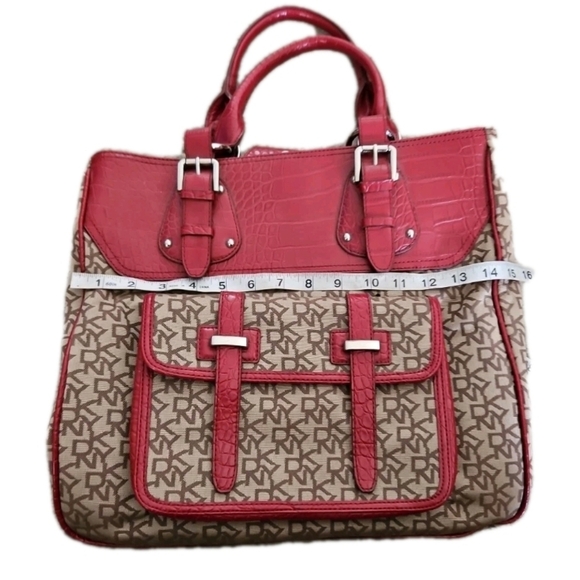DKNY Jacquard Signature Logo Tote With Red Faux Croc Detail - Picture 11 of 12